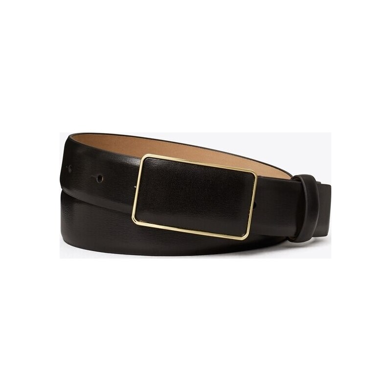 Ceinture en cuir lisse à fermoir plaque rectangulaire in black, size M/L