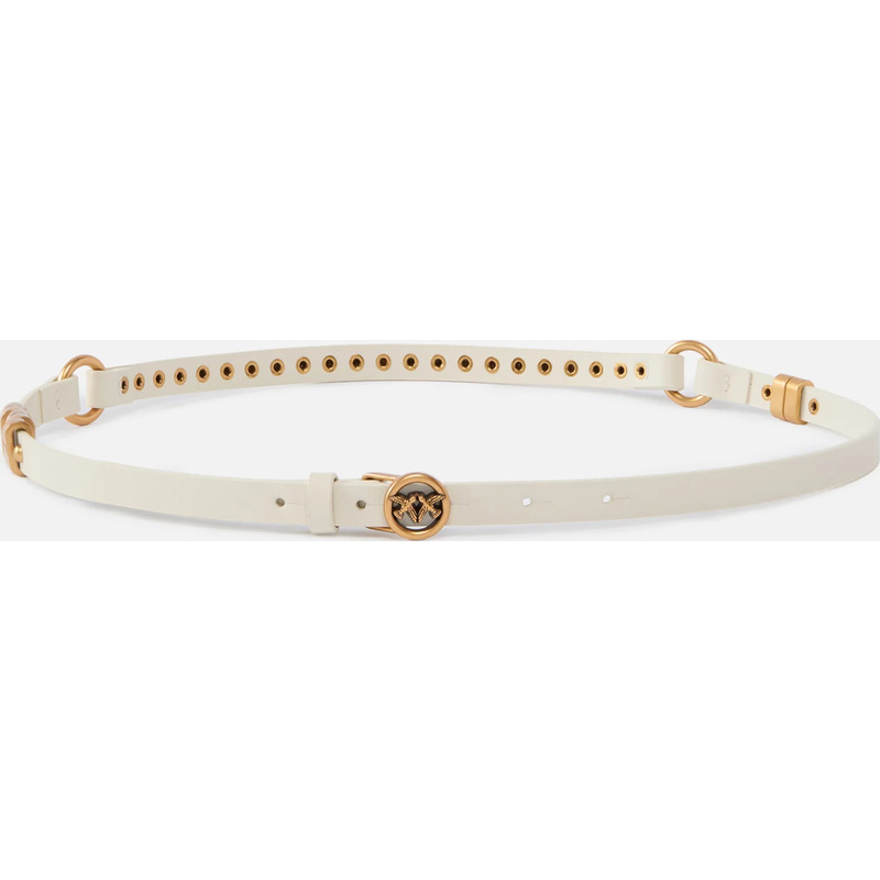 Ceinture fine en cuir avec anneaux logotés 1,2 cm